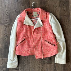 Anthropologie pink and white biker jacket